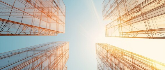 Poster - Construction building infused with a digital network and light nodes, illustrating the future of smart city technology and innovation