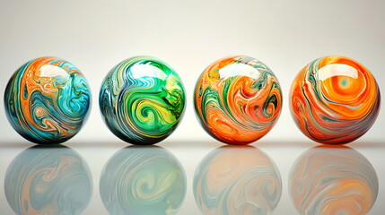 Fototapete - Colorful spheres showing swirling and vibrant patterns reflecting on surface