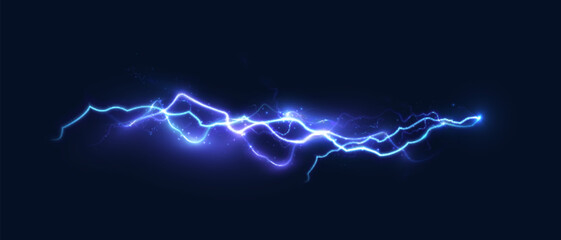 Fototapete - Realistic lightning effect, thunderstorm, stormy weather, electric discharge. Vector illustration