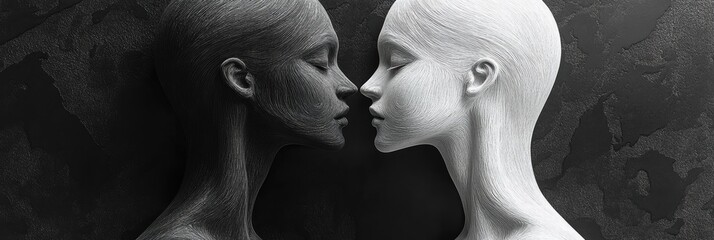 Poster - Black and white figures embracing in a minimalistic artistic representation of unity
