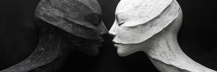 Poster - Black and white abstract figures portraying a moment of connection or intimacy between them