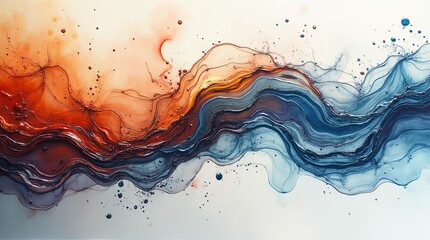 Poster - A painting of a wave with blue and red colors