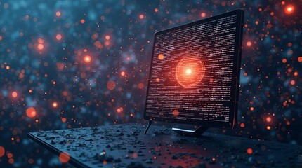 Poster - A computer monitor with a red glowing circle on it