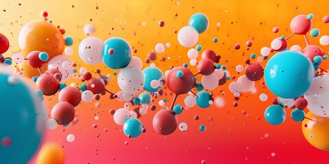Fototapete - An extremely close-up of Using text space a whimsical depiction of several molecules each with its own distinct personality and appearance, Generative AI.