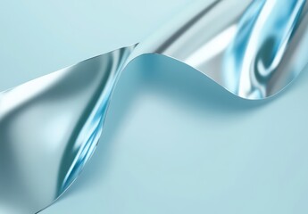 Poster - Abstract blue and silver wave curve design with smooth reflective surface creating an artistic and modern composition for backgrounds and textures