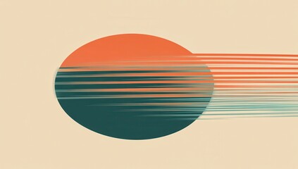 Poster - Abstract circular shape with dynamic lines in warm tones, illustrating motion and energy against a minimal beige background