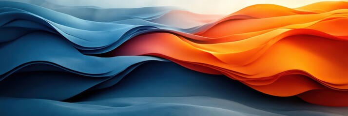 Poster - Promotional flyer design with flowing wave patterns in blue and orange colors