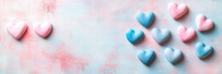 Aufkleber - Colorful heart shaped candies arranged on a pastel background for festive occasions and celebrations in a creative layout. Generative AI