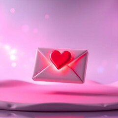 Aufkleber - A digital love letter with a glowing heart in an envelope, set against a soft pink background with binary code elements