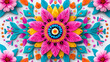 © วิภาวรรณ ตันตาแก้ว - A vibrant, symmetrical floral design featuring bright pink, blue, yellow, and orange elements, creating a striking visual pattern.