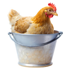 golden hen in rustic bucket farm animal photography art bird grey cute item image white brown sweet