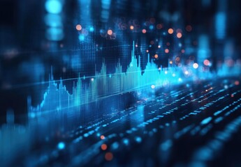 Poster - Abstract Financial Data Visualization with Blue and Green Graphs and Digital Glowing Elements for Stock Market Analysis and Technology Background