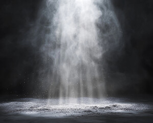 Aufkleber - A beam of light illuminating dust particles suspended in the air, creating an atmospheric scene that symbolizes mystery, motion, and the ethereal beauty of light and fog.