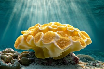 Aufkleber - A tropical reef at sunset, with golden light shimmering on the water's surface