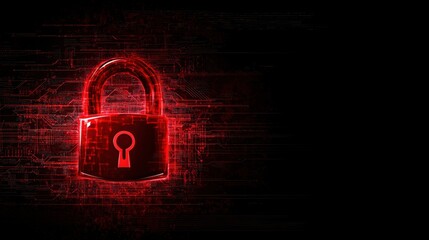 Poster - Futuristic Digital Lock Security Concept in Red on Abstract Background, Symbolizing Data Protection and Cybersecurity, High-Tech Illustration