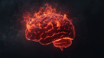 Poster - Fiery Abstract Representation of a Brain with Glowing Lava Texture and Intense Emotions Radiating in a Dark Background