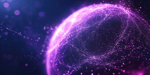 Poster - Abstract Representation of Data Connectivity and Digital Communication with Glowing Purple Sphere and Sparkling Nodes in Night Sky Background