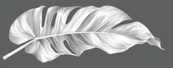 Poster - Elegant white monstera leaf illustration on a dark background.