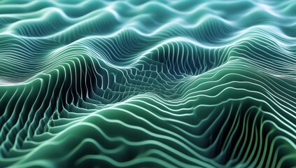 Poster - Abstract Wavy Patterns in a Green and Teal Color Gradient with Flowing Lines and Dynamic Textures for Artistic Background and Conceptual Design