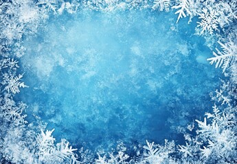Poster - Beautiful frost frame with snowflakes on a vibrant blue background, perfect for winter themed designs, holiday greetings, and seasonal decorations