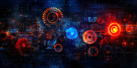 Poster - An intricate design of gears and circuitry creates a captivating blend of mechanical and digital elements, symbolizing innovation and technology.