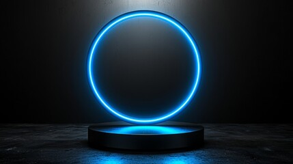Wall Mural - empty circle neon display stage