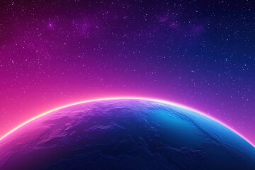 Wall Mural - Planet earth with purple glow on the edge and starry sky