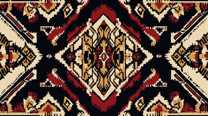 Poster - Vibrant geometric textile pattern featuring bold colors and intricate designs. Generative AI