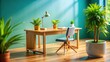 © Adisorn - Tilt-shift desk, comfy chair, lush plant, a serene office.