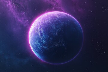 Poster - Planet earth glowing purple in a starry sky with nebulae