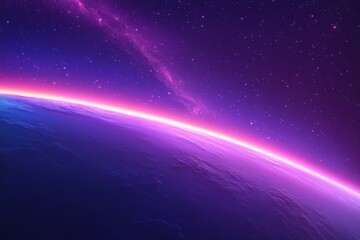 Poster - Planet earth with purple glow on the edge and starry sky