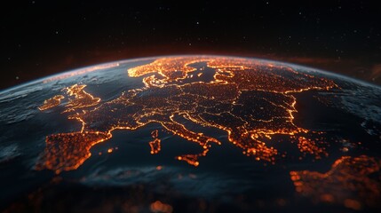 Poster - Worldwide business trade connections with neon-lit pathways on a 3D Earth.