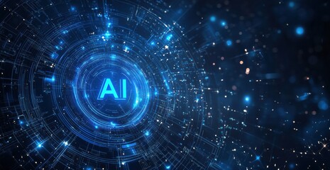 Aufkleber - Artificial intelligence glowing symbol in futuristic digital circle
