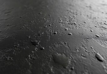 Poster - Close-up of a textured wet surface with droplets showcasing depth, shadows, and reflections in a dark, moody atmosphere for artistic or commercial projects