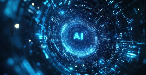 Aufkleber - Artificial intelligence symbol glowing in abstract digital cyberspace