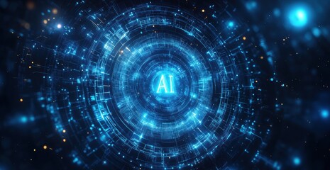 Aufkleber - Glowing ai letters surrounded by digital connections and circles on blue background