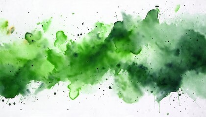 Poster - vivid green watercolor ink splash on white background, abstract artistic texture with dark gradient for nature themed designs and eco branding

