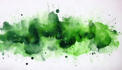 Poster - vivid green watercolor ink splash on white background, abstract artistic texture with dark gradient for nature themed designs and eco branding

