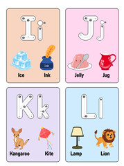 Wall Mural - alphabet colorful flash card with illustration