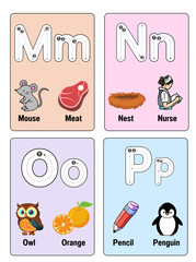 Wall Mural - alphabet colorful flash card with illustration