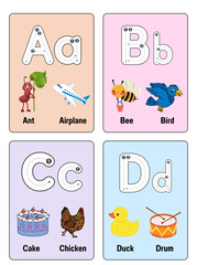 Wall Mural - alphabet colorful flash card with illustration