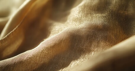 Poster - Delicate golden fabric texture with soft folds and natural light creating an elegant and inviting ambiance for textiles or fashion backgrounds