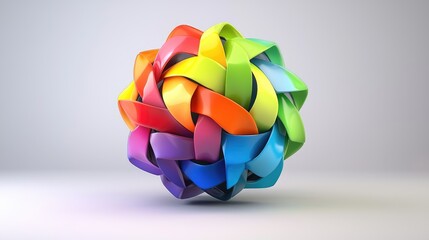 Poster - Creative colorful ribbon ball studio setting 3d graphic artwork minimalist background artistic perspective vibrant design