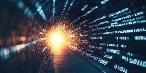 neon-lit digital tunnel encrypted code