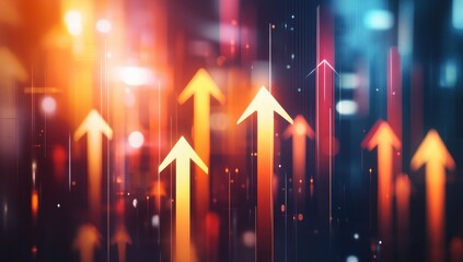 Poster - Dynamic abstract background with upward arrows symbolizing growth, progress, and success in business, finance, and innovation, conveying positive momentum
