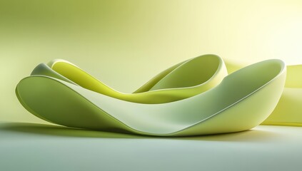 Poster - Elegant Curved Shapes in Soft Yellow and Green Tones Creating a Minimalist Modern Design Aesthetic Suitable for Various Creative Projects