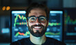 © Kowit - Office portrait of a smiling data analyst in front of financial charts