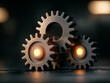 © chok - Three glowing gears interlock in dark setting