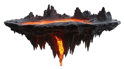  Floating lava landscape future vision natural element white background surreal environment