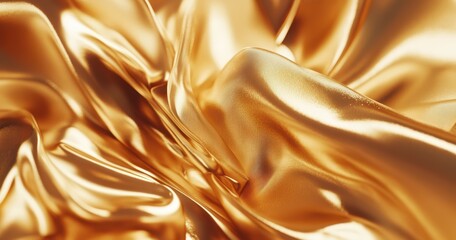 Poster - Glossy and Shimmering Golden Fabric Close-Up Shot with Flowing and Soft Texture Creating Rich and Luxurious Atmosphere for Elegant Design Purposes